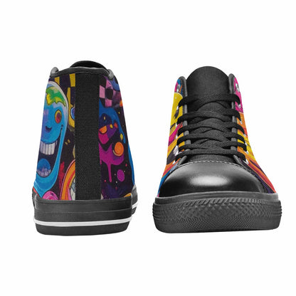 WOMEN'S Yellow Smiley Face High Top Canvas Vivid Sneakers