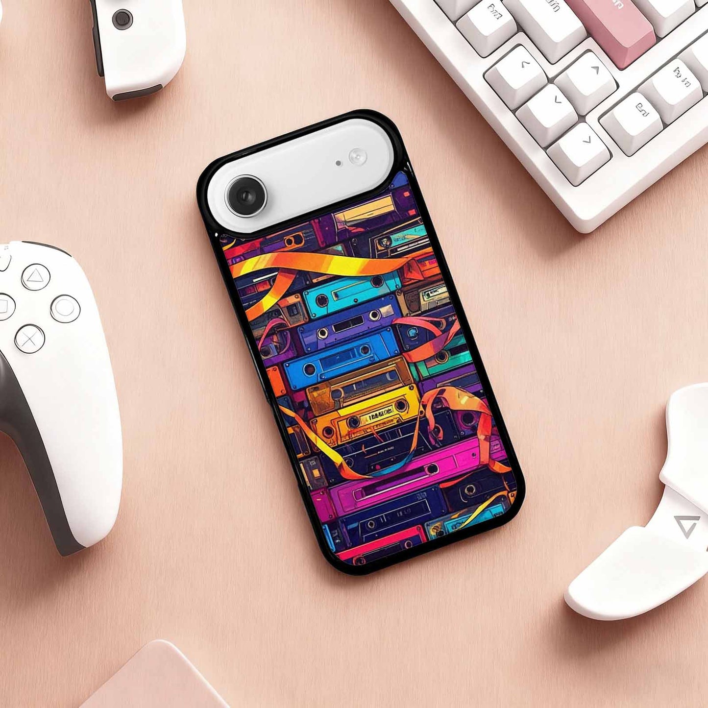 iPhone 17 Air Case — Retro Cassette Tape Pattern Hundreds Retro, Custom Printed Phone Case