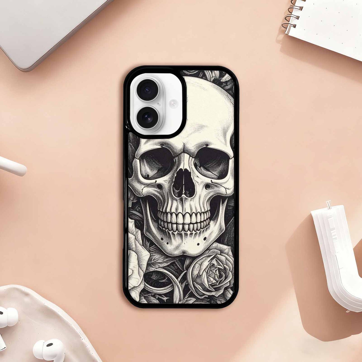 iPhone 17 Case — Skulls Roses Pen Ink Gothic Skulls, Original Design Phone Case