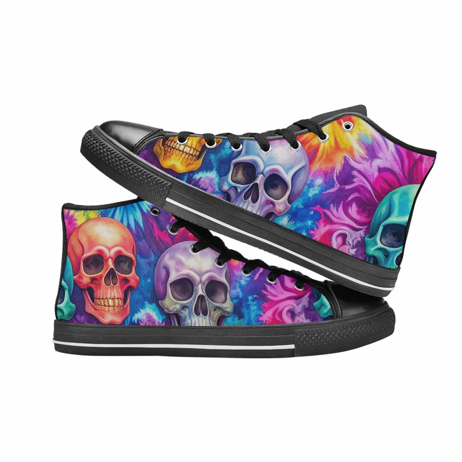 MEN'S Tie Dye Skulls Print High Top Canvas Neon Fantasy Custom Shoes