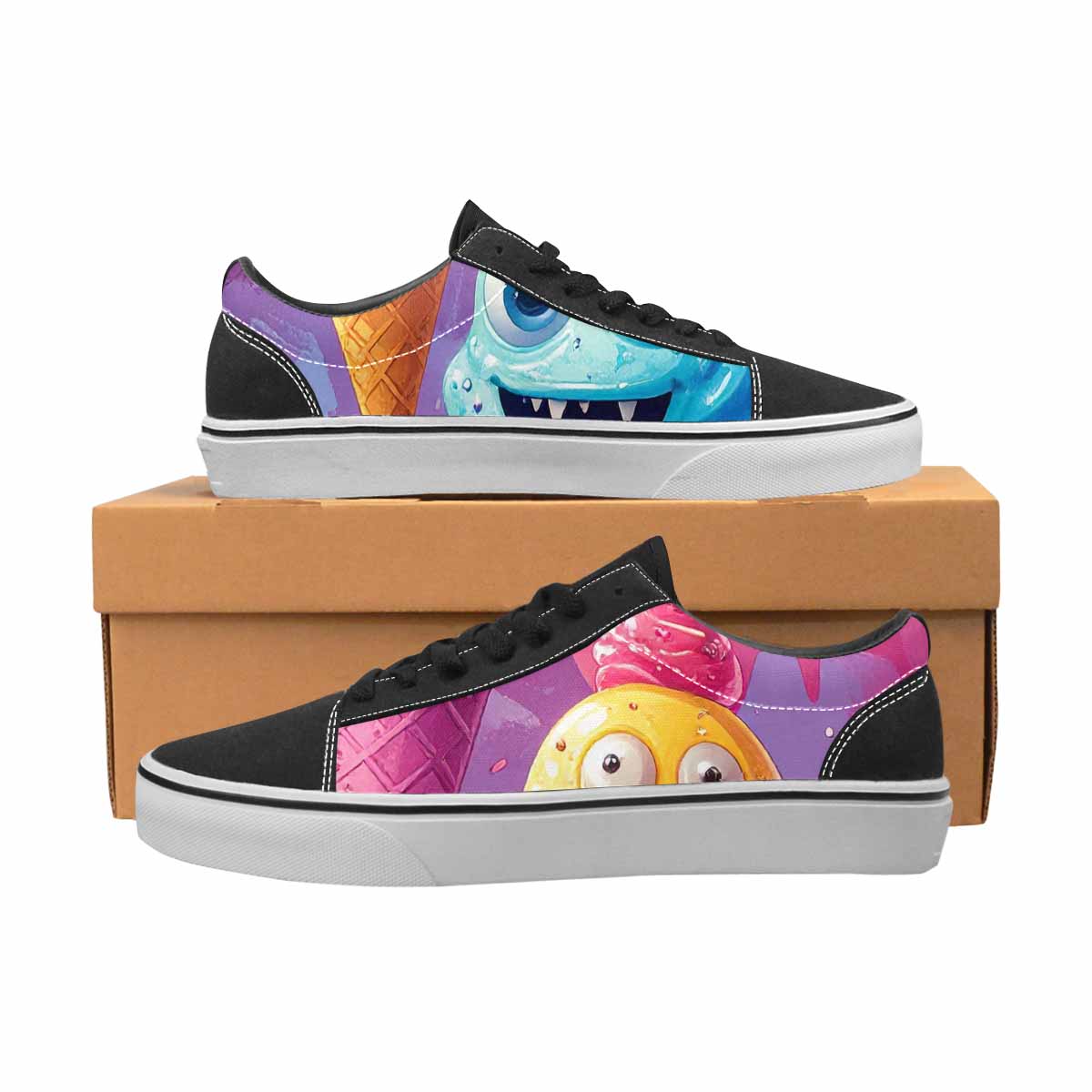 WOMEN'S Melting Icecream Cone Monster Canvas Lace-Up Neon Fantasy Custom Shoes