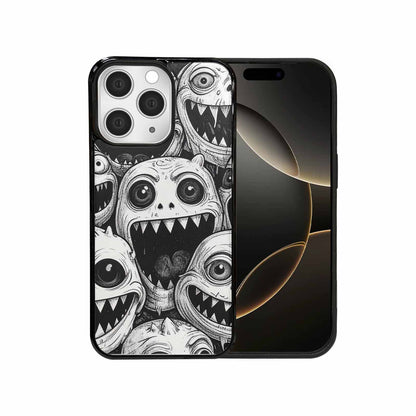 iPhone 15 Pro Max Case — Black And White Monster Face Collage, Custom Print Case Cover