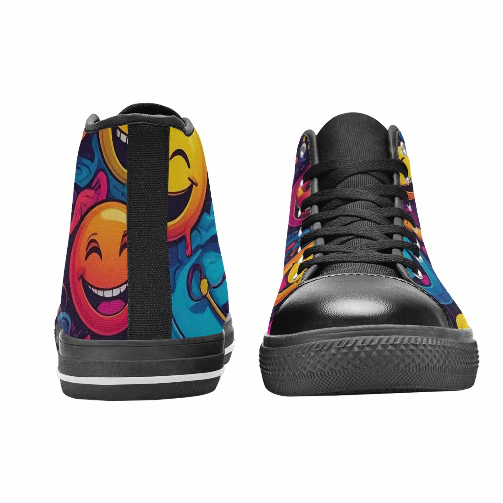 MEN'S Yellow Smiley Face High Top Canvas Vibrant Chaos Custom Sneakers