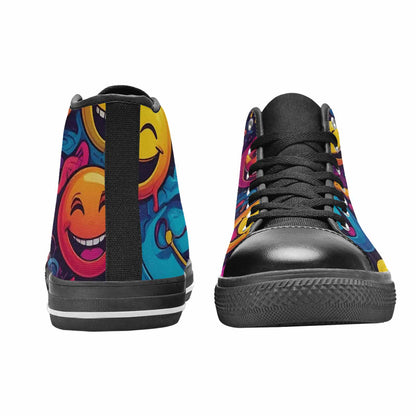 MEN'S Yellow Smiley Face High Top Canvas Vibrant Chaos Custom Sneakers