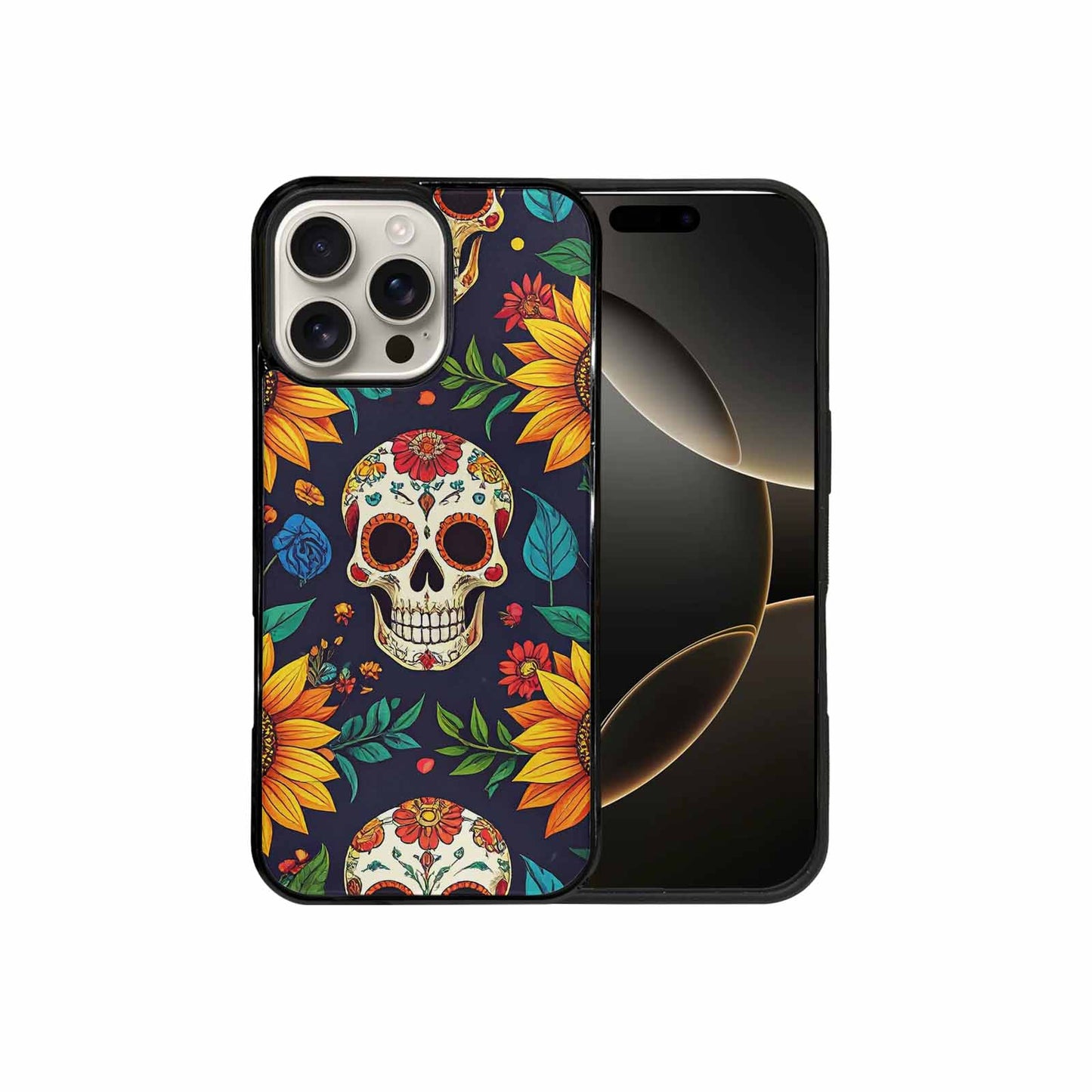 iPhone 16 Pro Max Case — Sunflowers Hundreds Of Skulls Art Seamless, Customized Protective Case