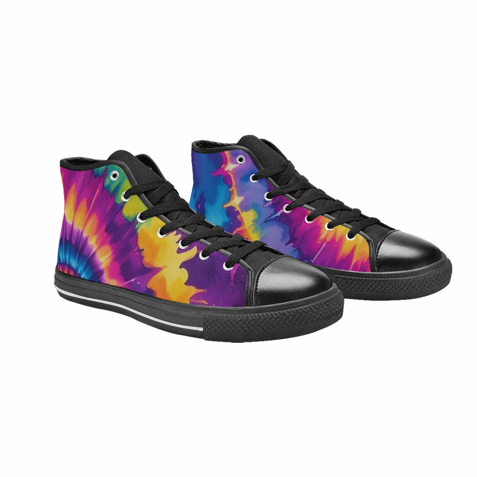 WOMEN'S Tie Dye Neon Spiral Burst High Top Canvas Wallpaper Art Custom Shoes