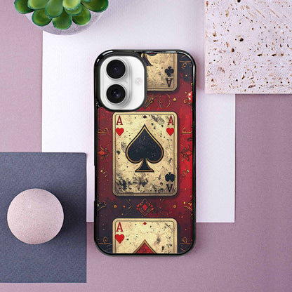 iPhone 16 Case — Playing Card Suits Pattern Poker Chips, Unique Phone Case Design