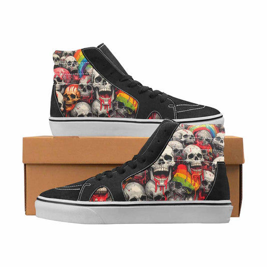 WOMEN'S Skulls Black & Red Ink High Top Canvas Made To Order Wallpaper Art Custom Print Sneakers