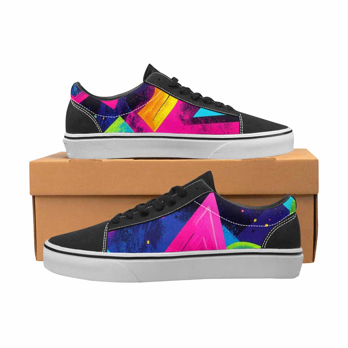 MEN'S Memphis Squiggles Triangles Dots Canvas Lace-Up Wallpaper Art Shoes