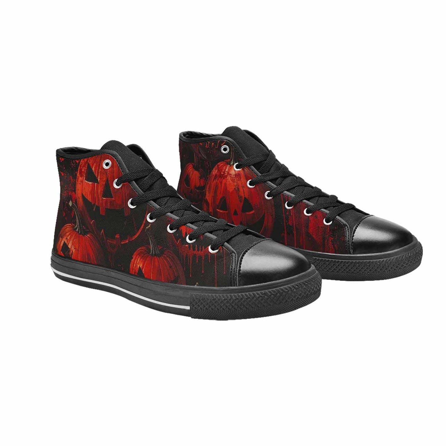 WOMEN'S Bloody Pumpkin Face High Top Canvas Grunge Sneakers