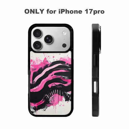iPhone 17 Pro Case — Black Pink Ink Zebra Stripe Animal, Custom Print Case Cover