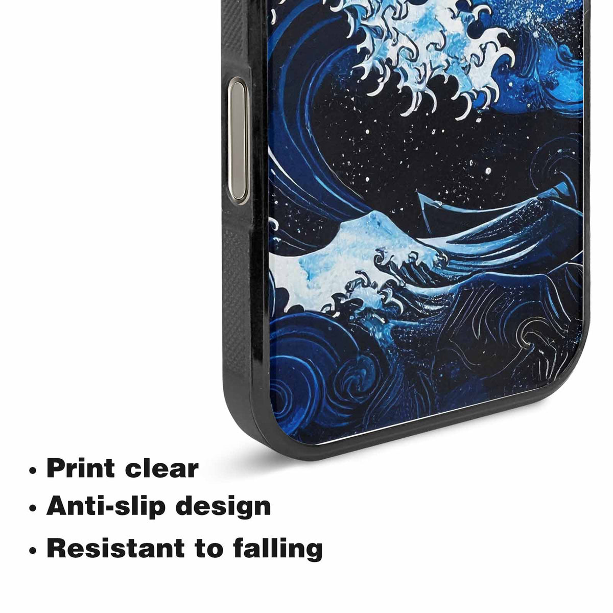 iPhone 15 Pro Max Case — Nautical Wave Black Blue Ink Wave, Customized Protective Case