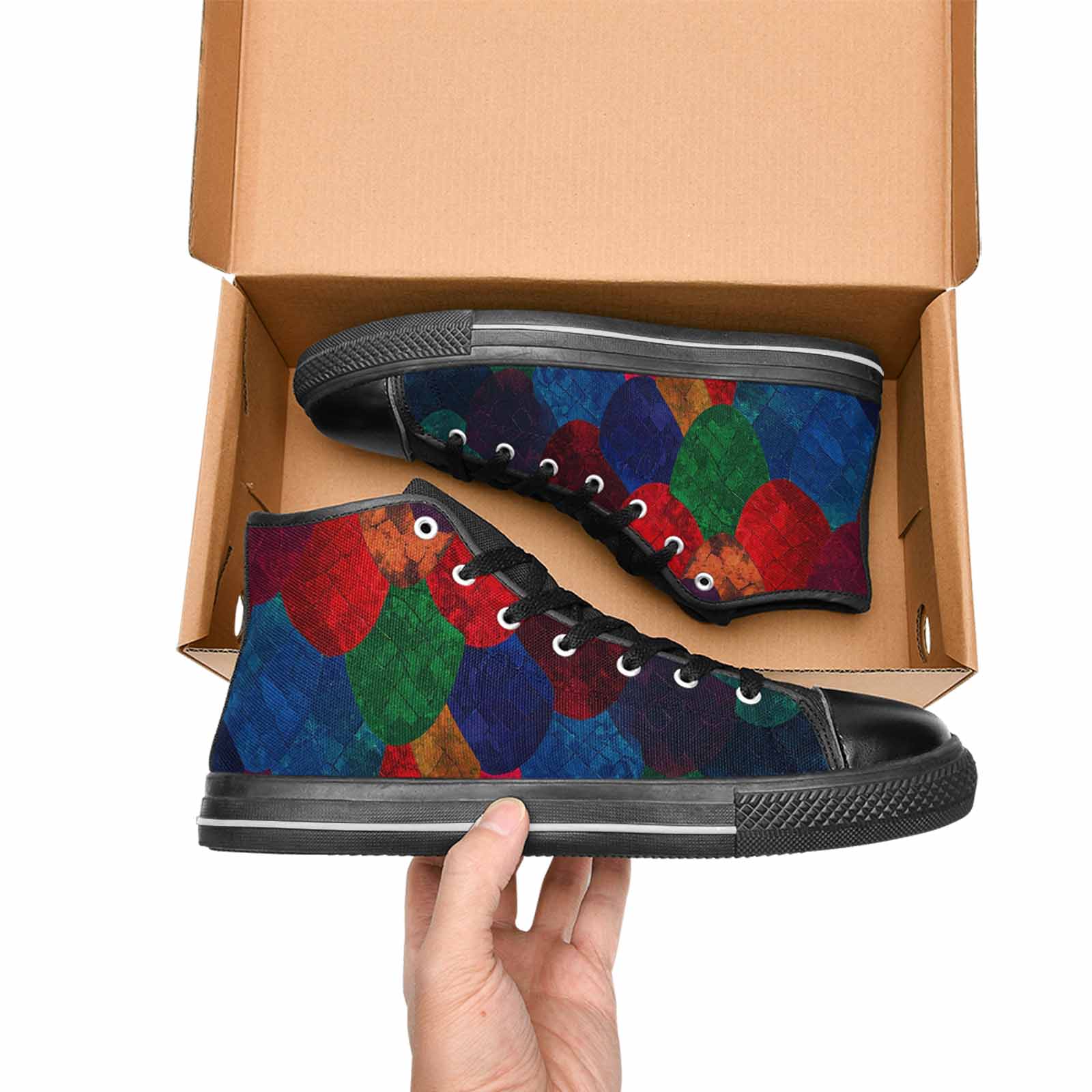 MEN'S Dark Snake Print High Top Canvas Wallpaper Art Custom Shoes