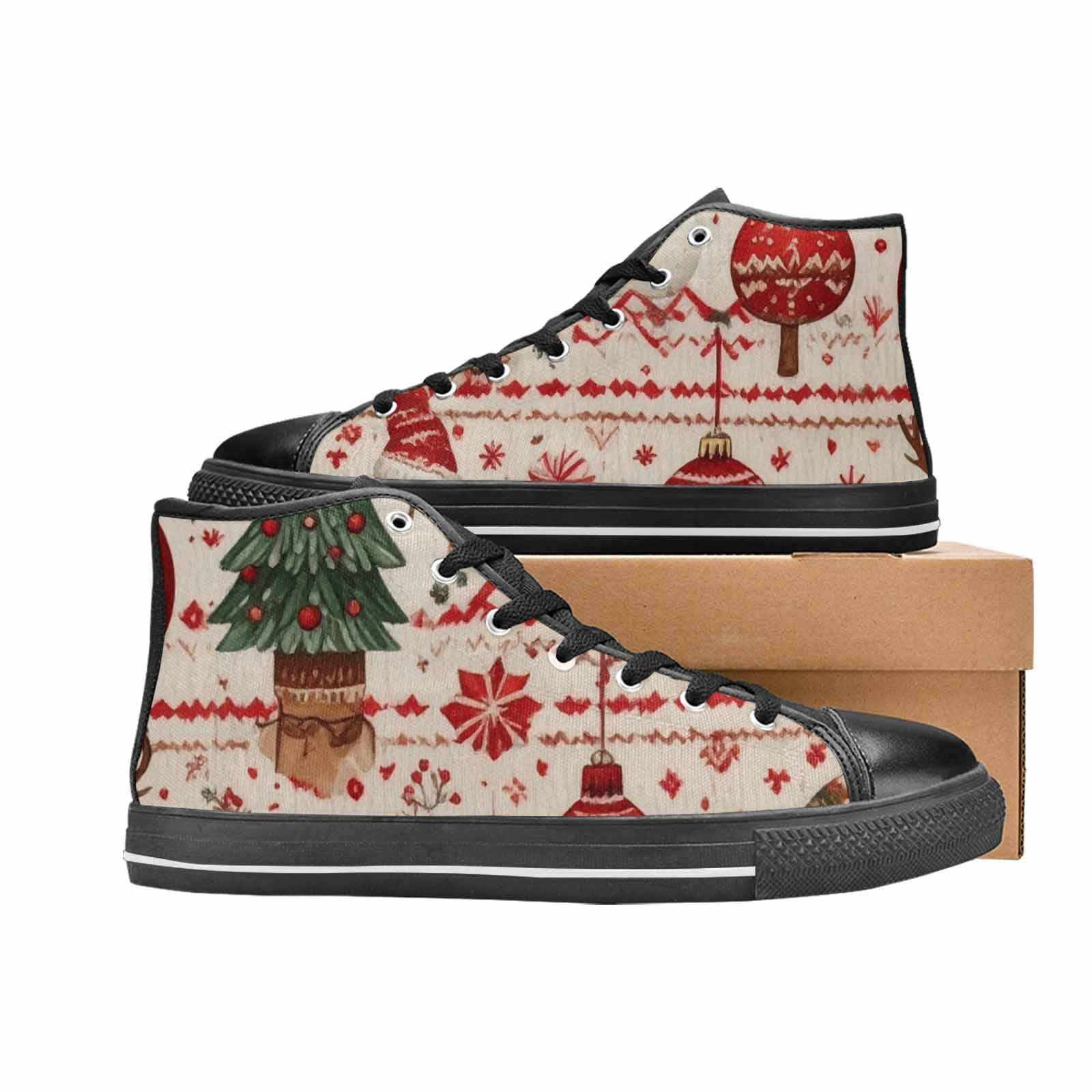 WOMEN'S Christmas Holly Snowflake High Top Canvas Vivid Custom Sneakers