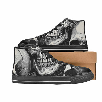 WOMEN'S Skulls Roses Black Ink High Top Canvas Cottagecore Sneakers