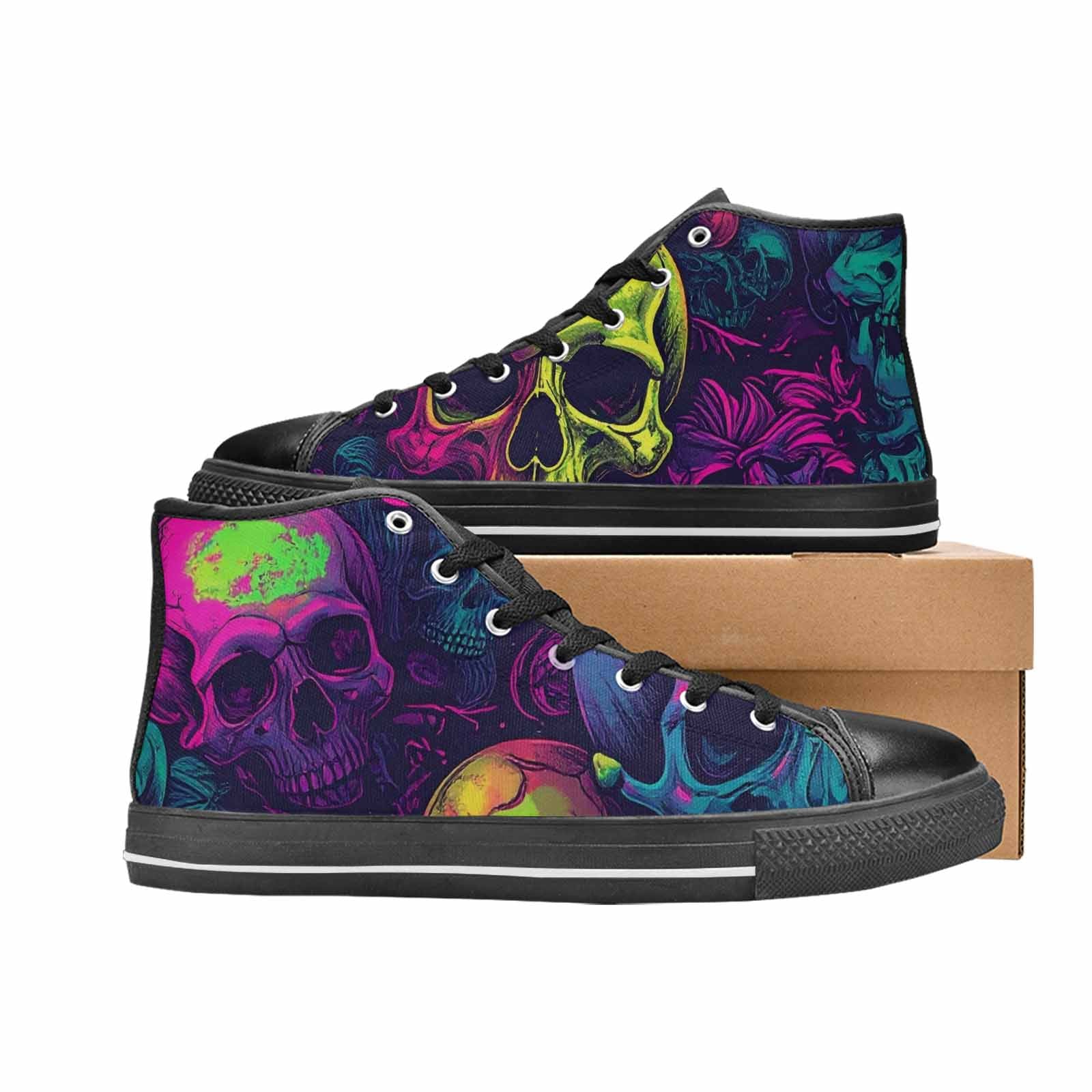 WOMEN'S Skulls - Neon High Top Canvas Wallpaper Art Custom Sneakers