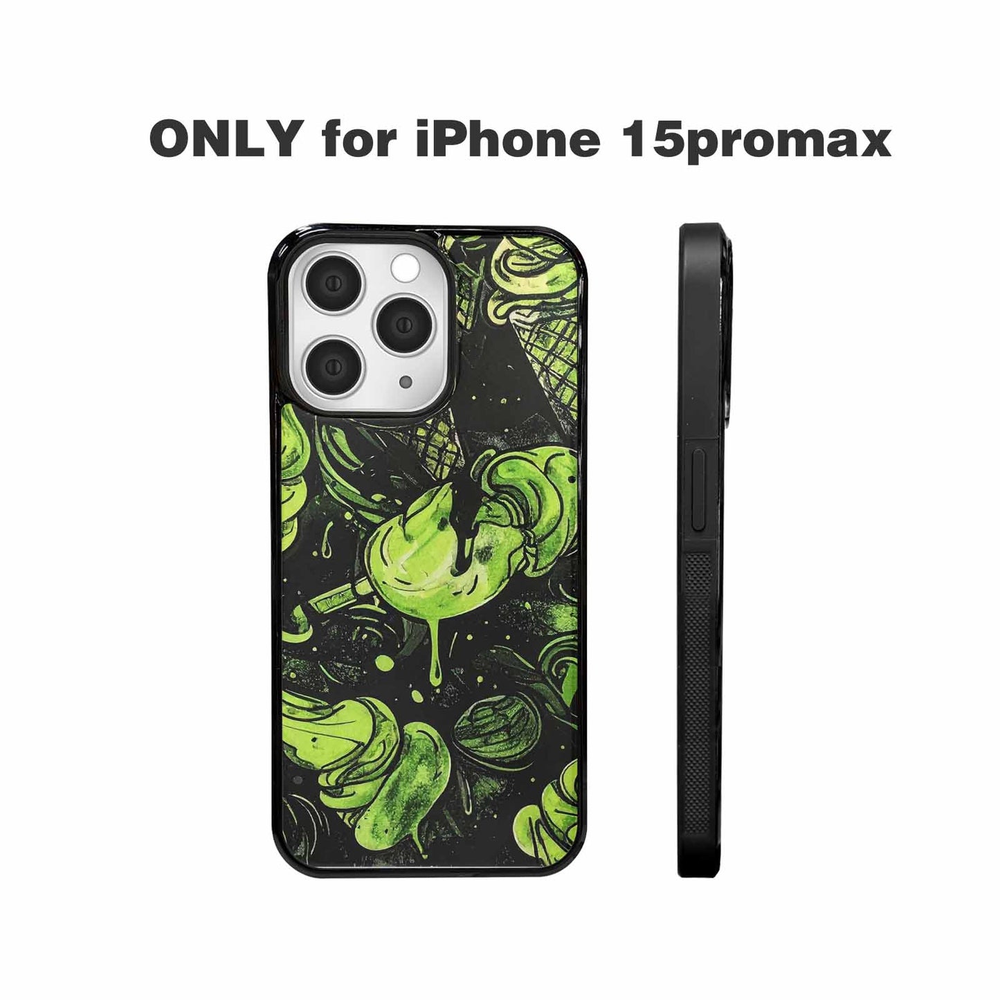 iPhone 15 Pro Max Case — Ice Cream Motif Black Green Ink, Personalized Phone Case