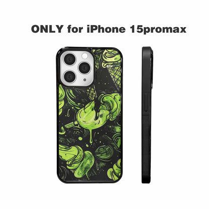 iPhone 15 Pro Max Case — Ice Cream Motif Black Green Ink, Personalized Phone Case