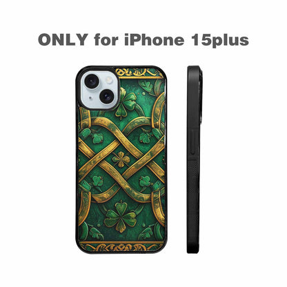 iPhone 15 Plus Case — Irish Celtic Knot Pattern Shamrocks Seamless, Custom Print Case Cover