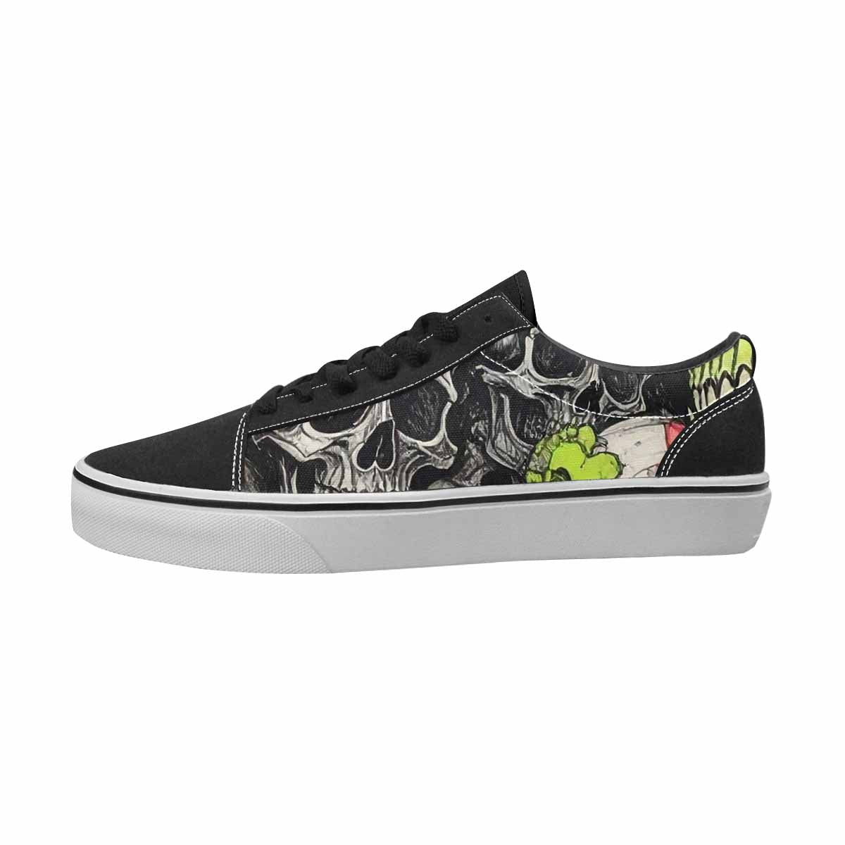 MEN'S Skulls Black & Green Ink Canvas Custom Design Dreamcore Shoes
