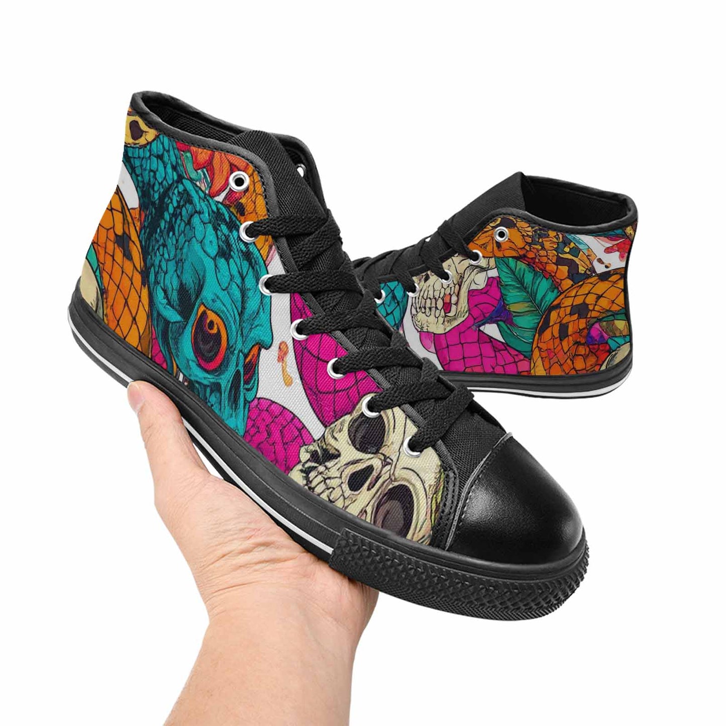 WOMEN'S Snake Print Skull High Top Canvas Dark Academia Custom Shoes