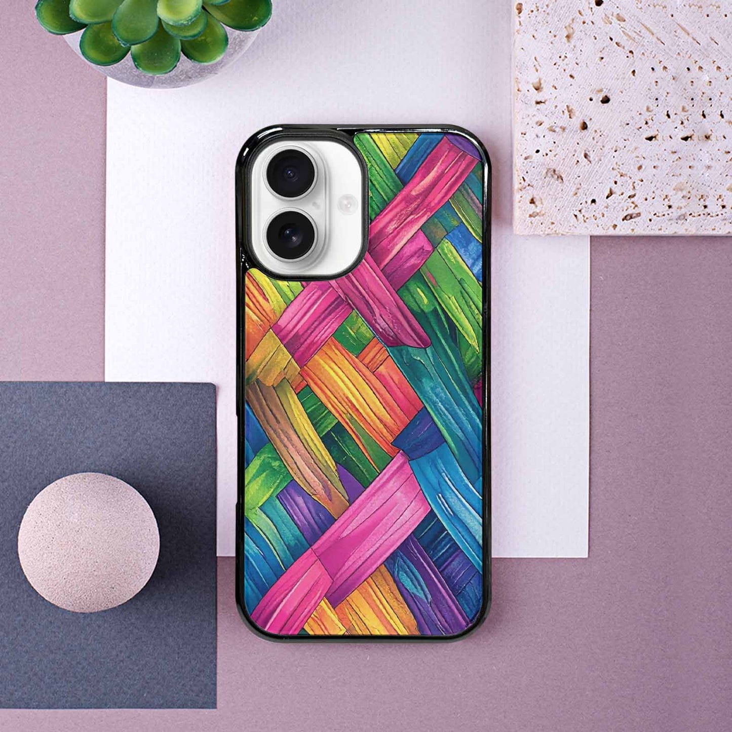 iPhone 16 Case — Polysexual Flag Color Theme Small Rainbow, Custom Designed Case Cover