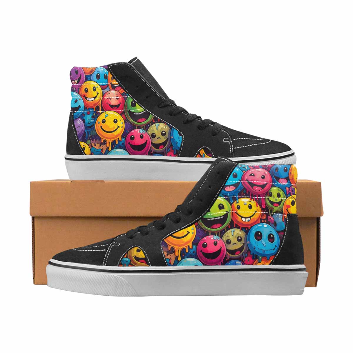 WOMEN'S Smiley Face High Top Canvas Wearable Art Aesthetic Custom Printed Shoes