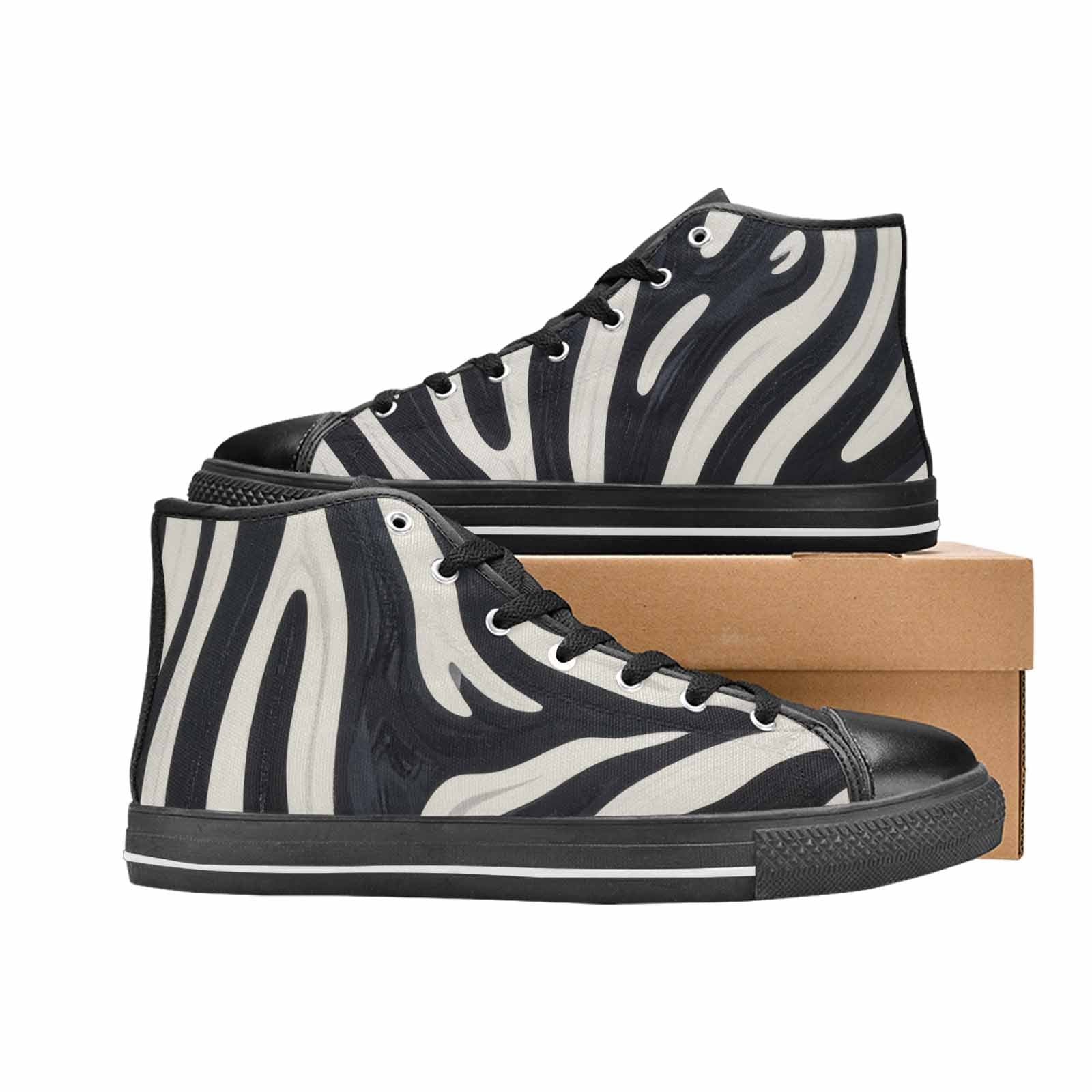 MEN'S Modern Zebra Stripe High Top Canvas Vibrant Chaos Sneakers