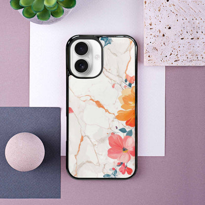 iPhone 16 Case — Marble Floral, Unique Phone Case Design