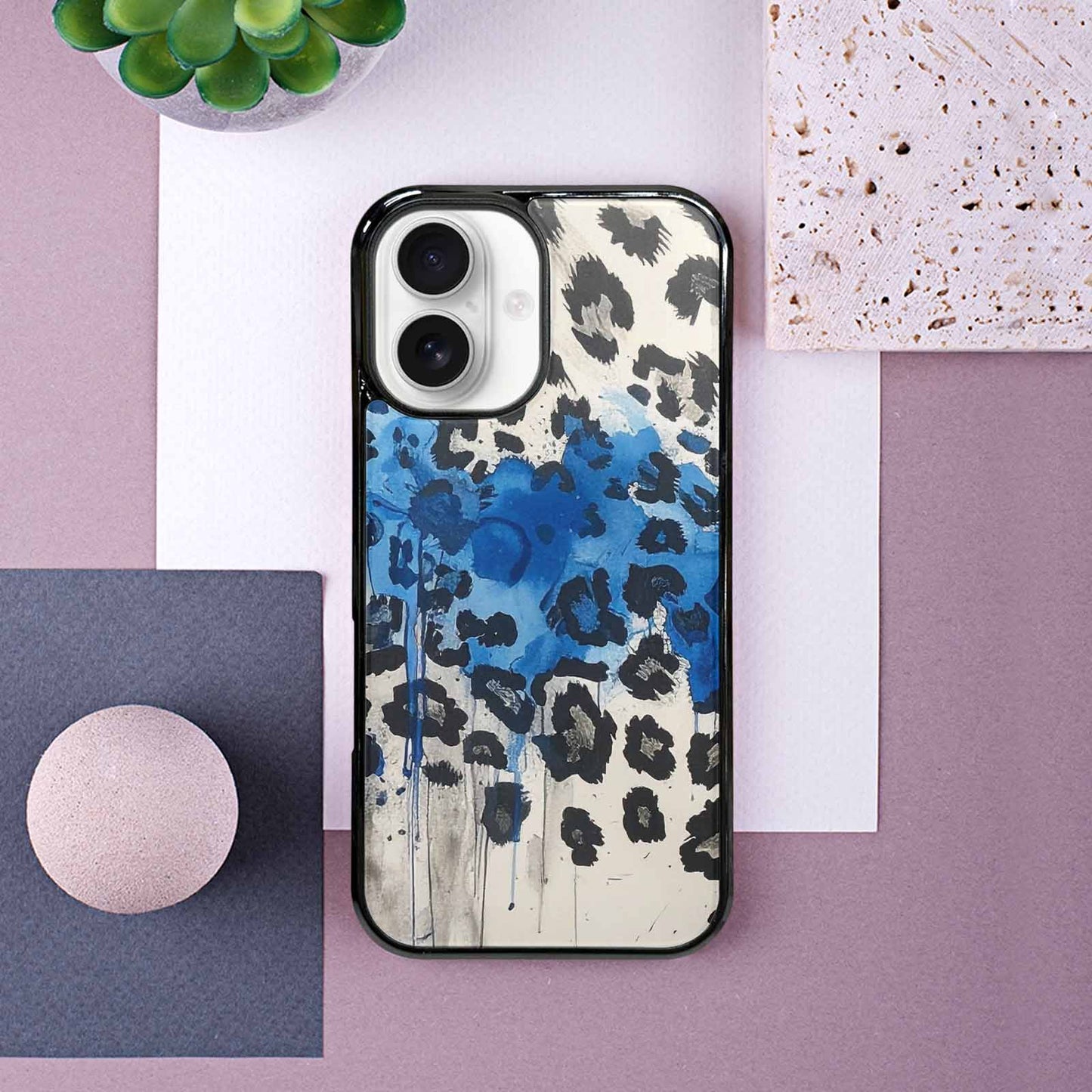 iPhone 16 Case — Animal Print Black Blue Ink Animal, Original Design Phone Case