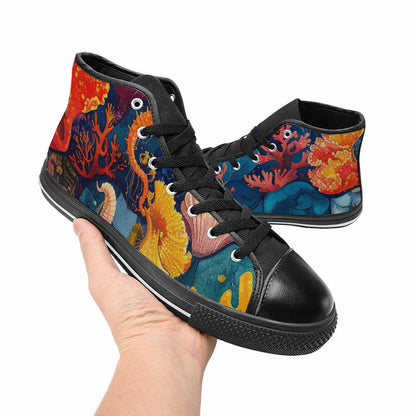 WOMEN'S Fish Scale Coral High Top Canvas Dark Academia Sneakers