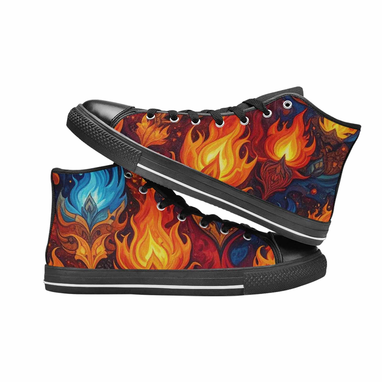 MEN'S Fire Flame High Top Canvas Cottagecore Custom Sneakers