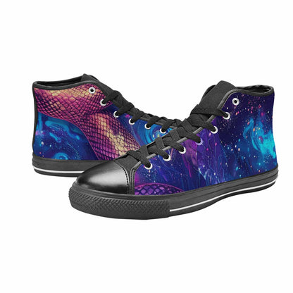 WOMEN'S Galaxy Snake Print High Top Canvas Neon Fantasy Custom Sneakers