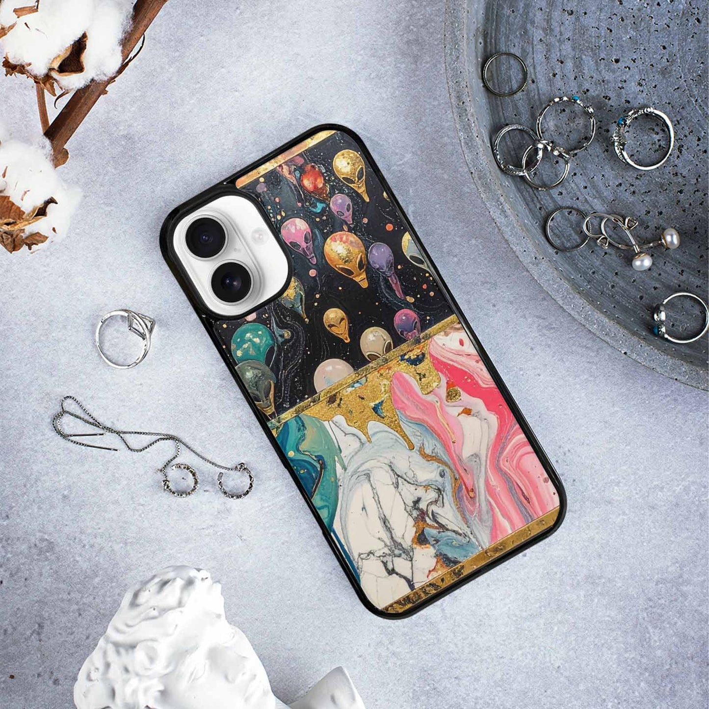 iPhone 16 Plus Case — Aliens Marblealiens Pattern Cyi, Custom Made Phone Cover