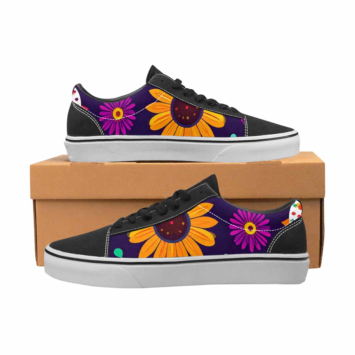 WOMEN'S Sunflowers And Skulls Canvas Lace-Up Dark Academia Sneakers