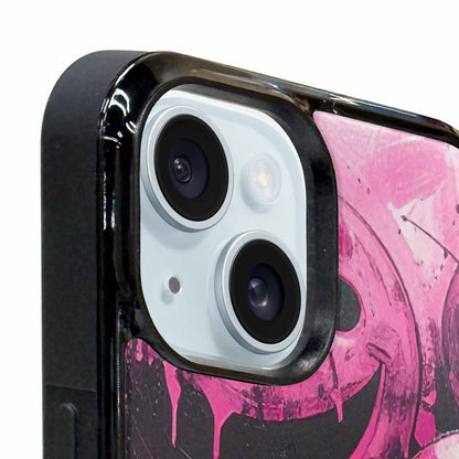 iPhone 15 Plus Case — Melting Moon Smiley Black Pink Ink, Original Design Phone Case