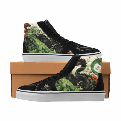 MEN'S Dragons Black & Green Ink High Top Canvas Graphic Print Neon Fantasy Custom Art Shoes