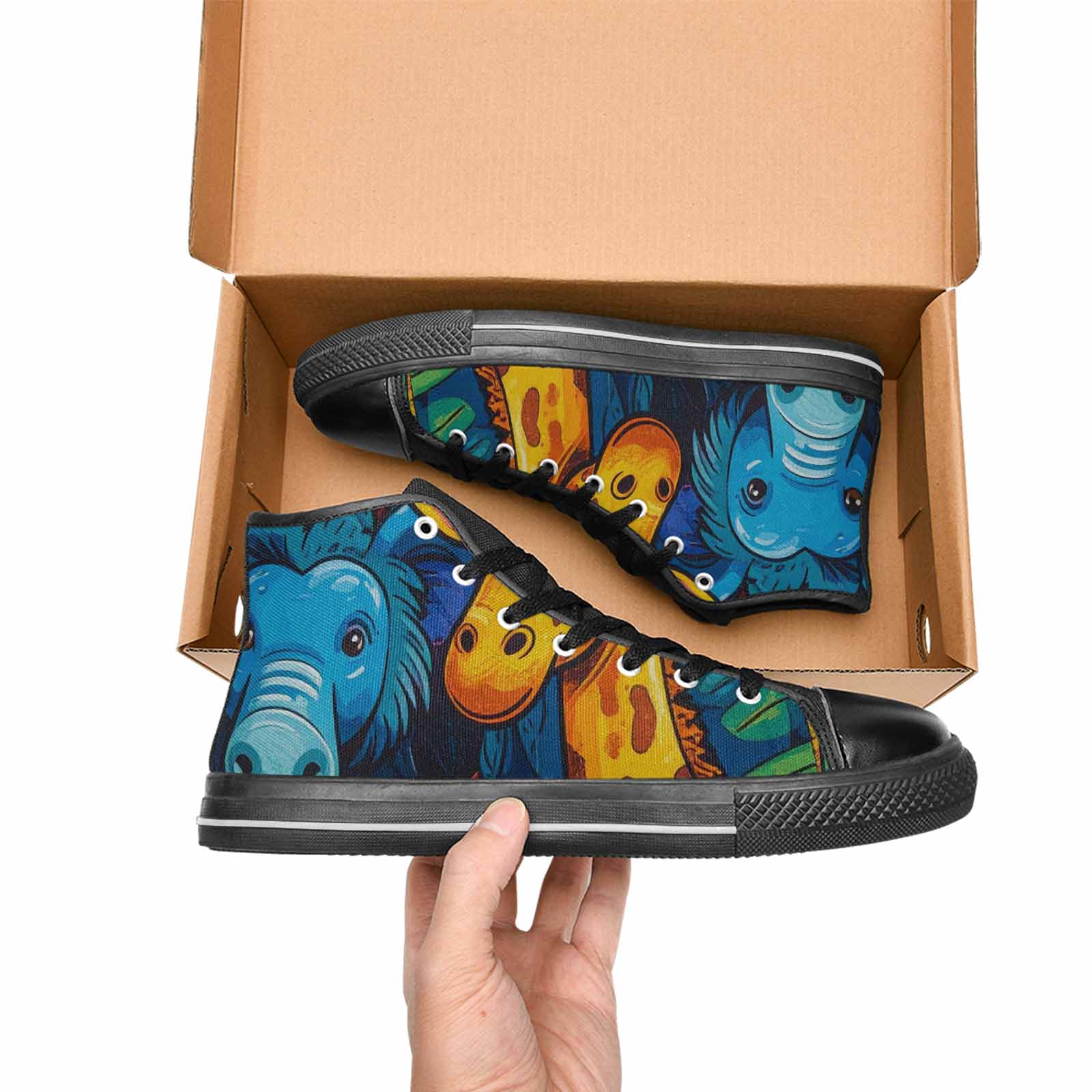 WOMEN'S Cartoon Animal Characters High Top Canvas Wallpaper Art Custom Sneakers