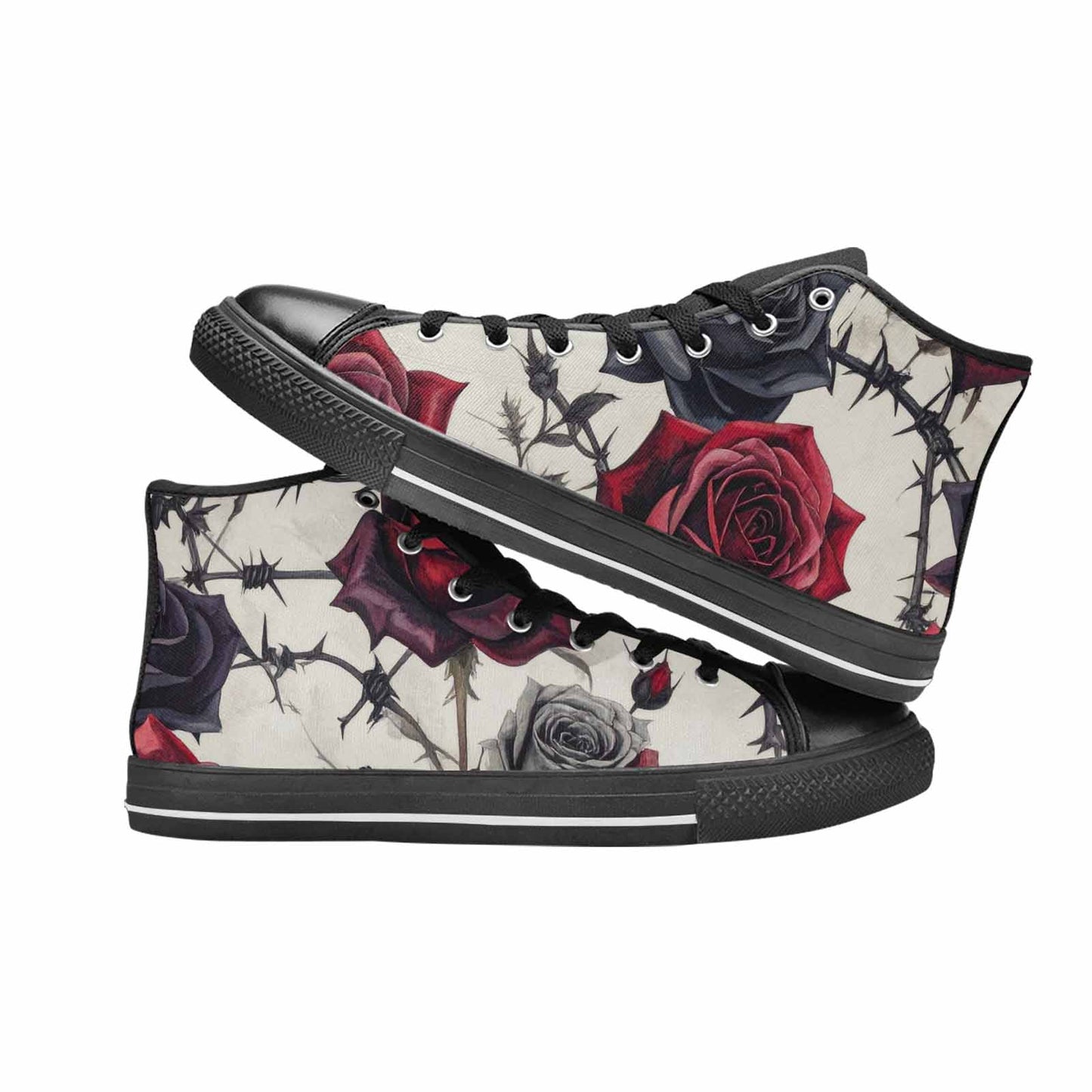 MEN'S Black Gothic Rose High Top Canvas Vibrant Chaos Custom Sneakers