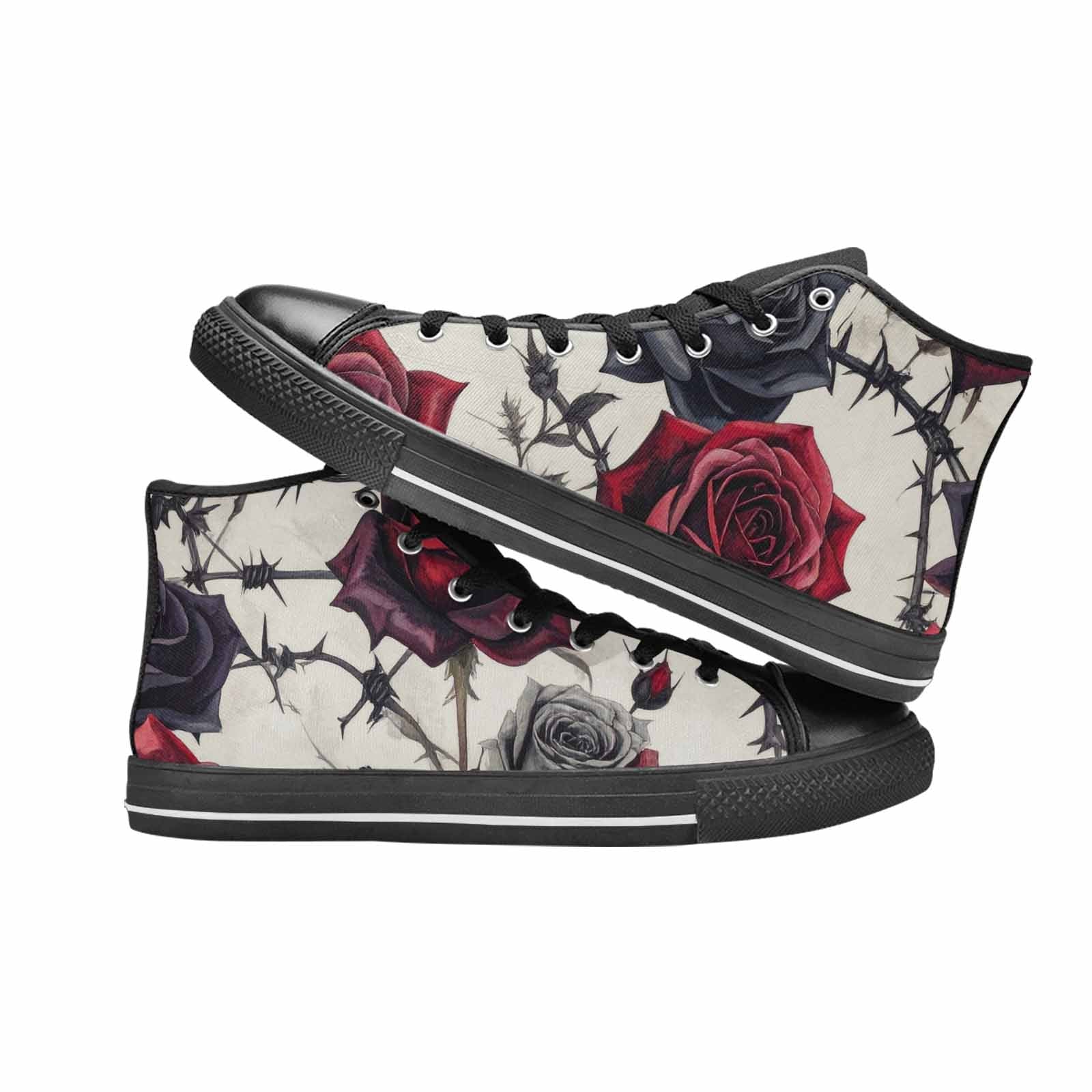 MEN'S Black Gothic Rose High Top Canvas Vibrant Chaos Custom Sneakers