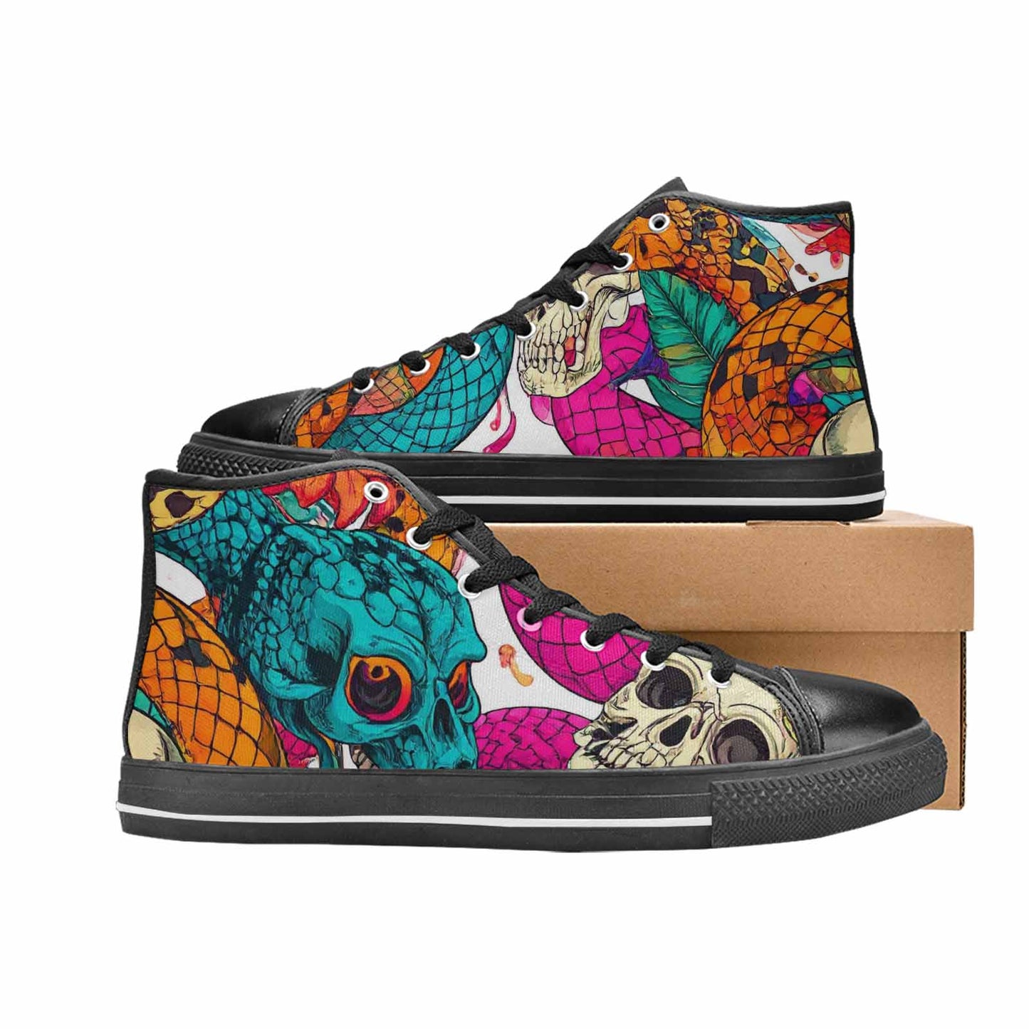 MEN'S Snake Print Skull High Top Canvas Cottagecore Custom Sneakers