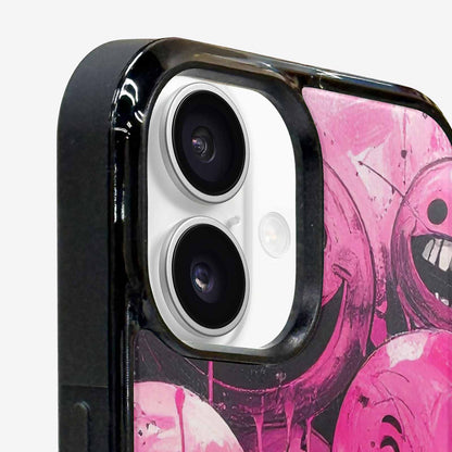 iPhone 16 Case — Melting Moon Smiley Black Pink Ink, Custom Art Phone Cover