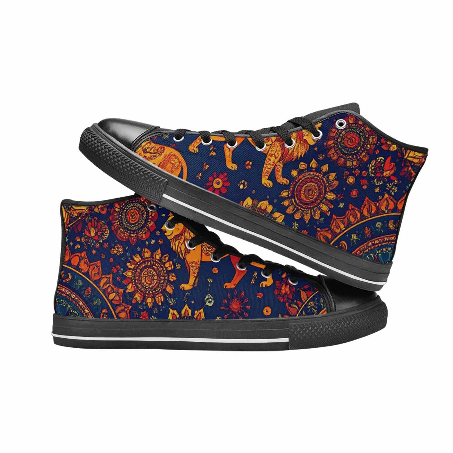 WOMEN'S Mandala Lions High Top Canvas Grunge Custom Sneakers