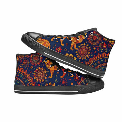 WOMEN'S Mandala Lions High Top Canvas Grunge Custom Sneakers