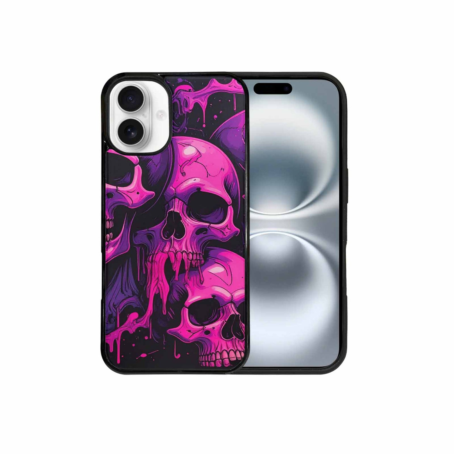 iPhone 16 Plus Case — Pink Purple Skeletons Neon Drip Melting, Custom Printed Phone Case