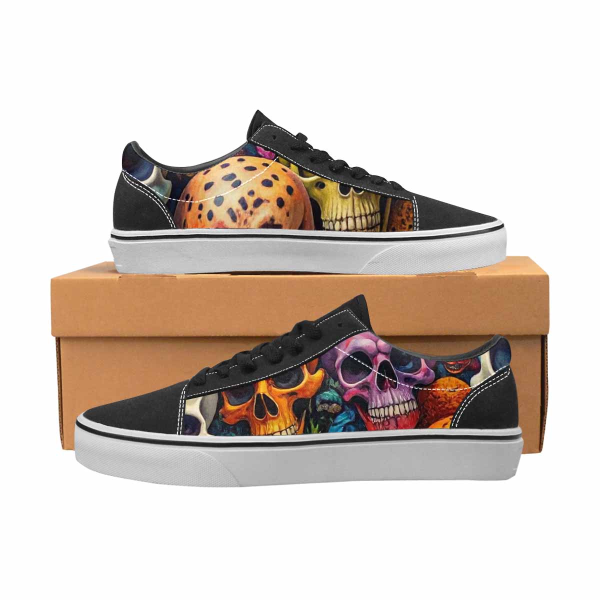 WOMEN'S Skulls Lace-Up Canvas Kaleidoscope Custom Sneakers