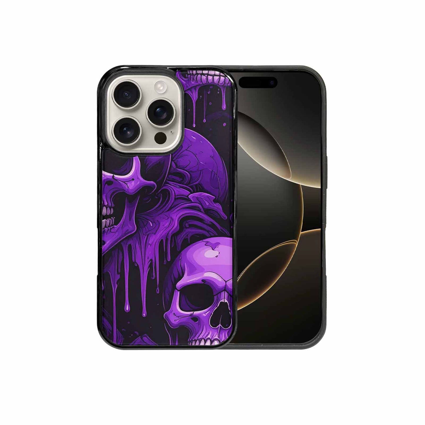 iPhone 16 Pro Case — Monochrome Purple Skeletons Neon Drip Melting, Customized Protective Case