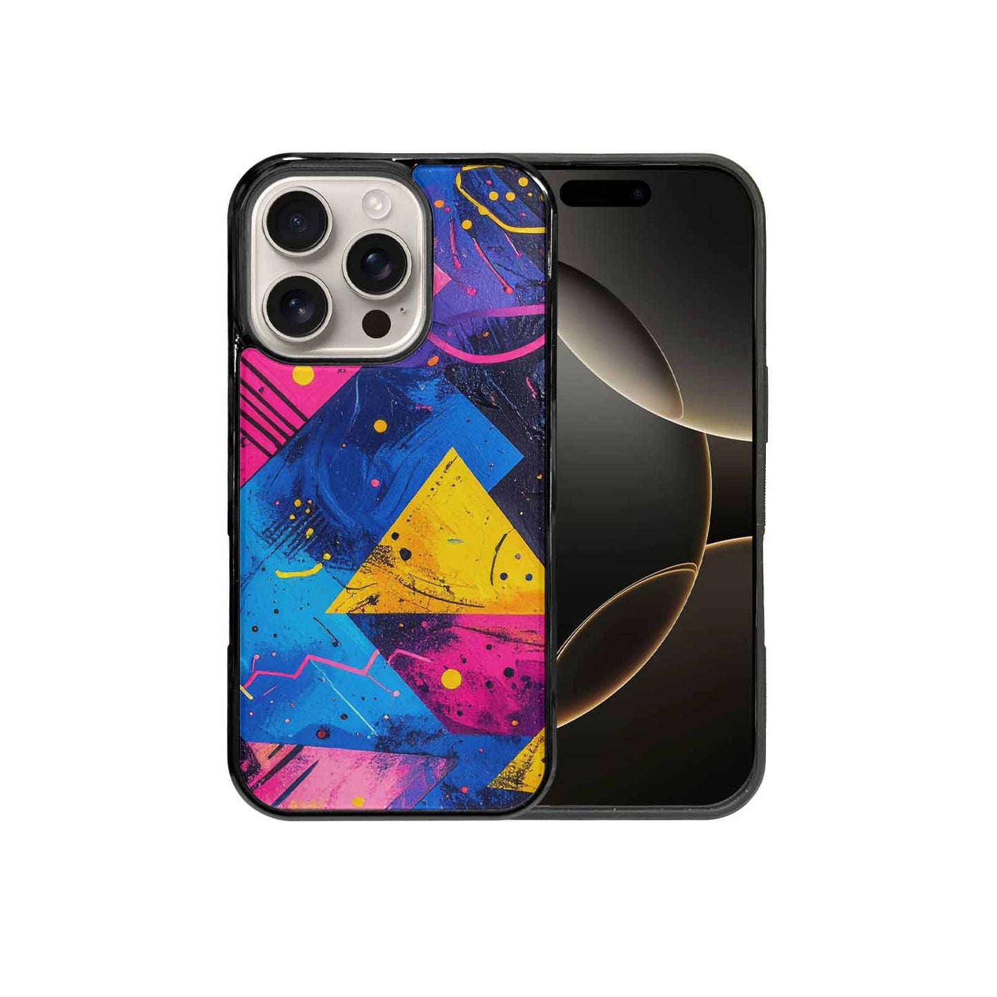 iPhone 16 Pro Case — Memphis Squiggles Triangles Dots, Custom Printed Phone Case