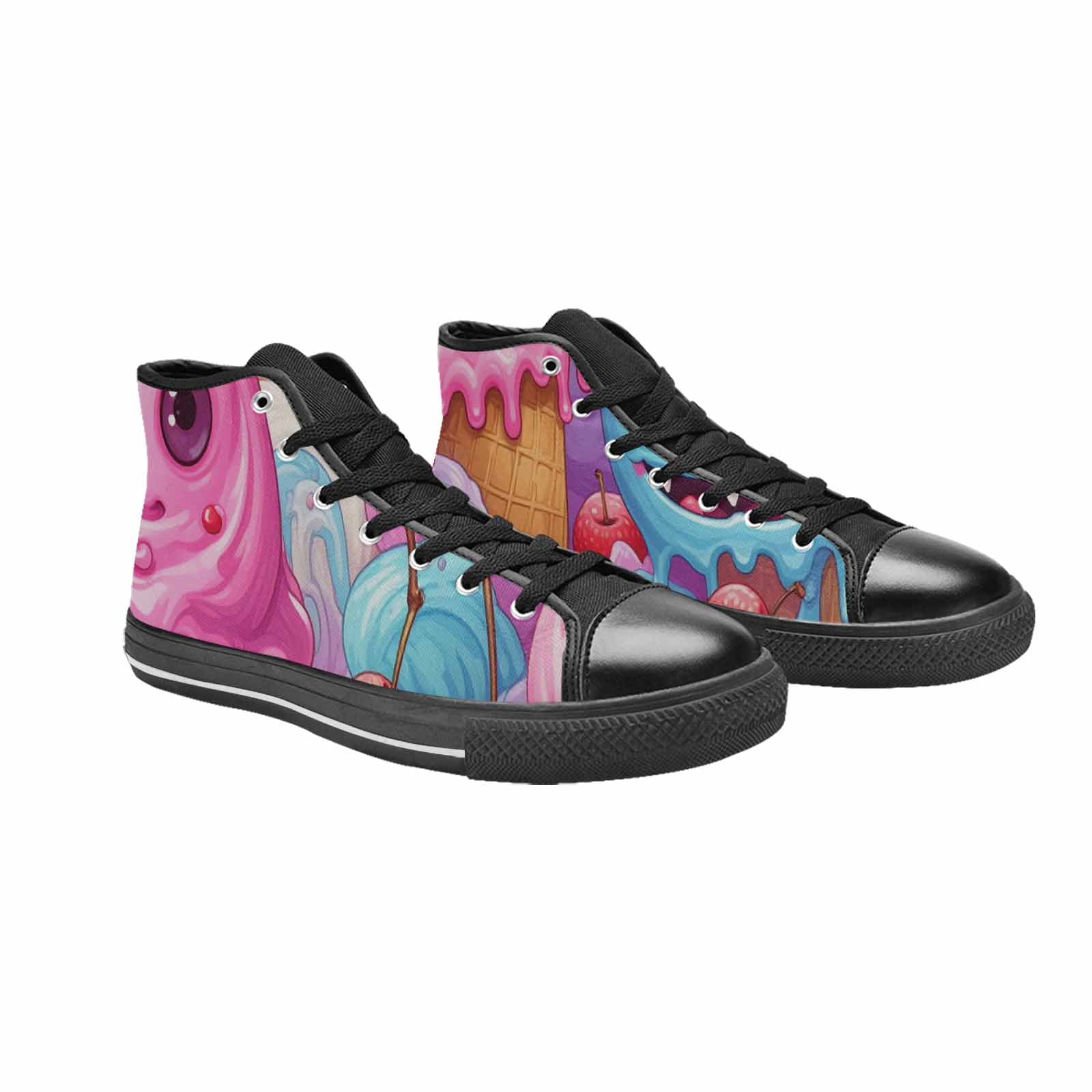 WOMEN'S Melting Icecream Monster Cherry High Top Canvas Neon Fantasy Shoes