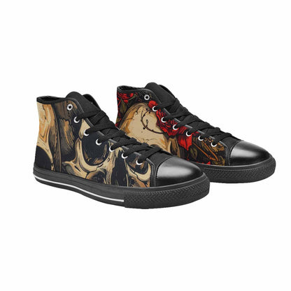 WOMEN'S Skulls Roses Bold Pen Ink High Top Canvas Aesthetic Sneakers